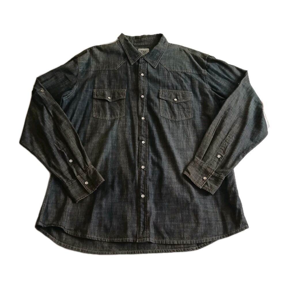 Paper Denim & Cloth Men’s Western Denim Pearl Snap Shirt 2XL Blue Long Sleeve